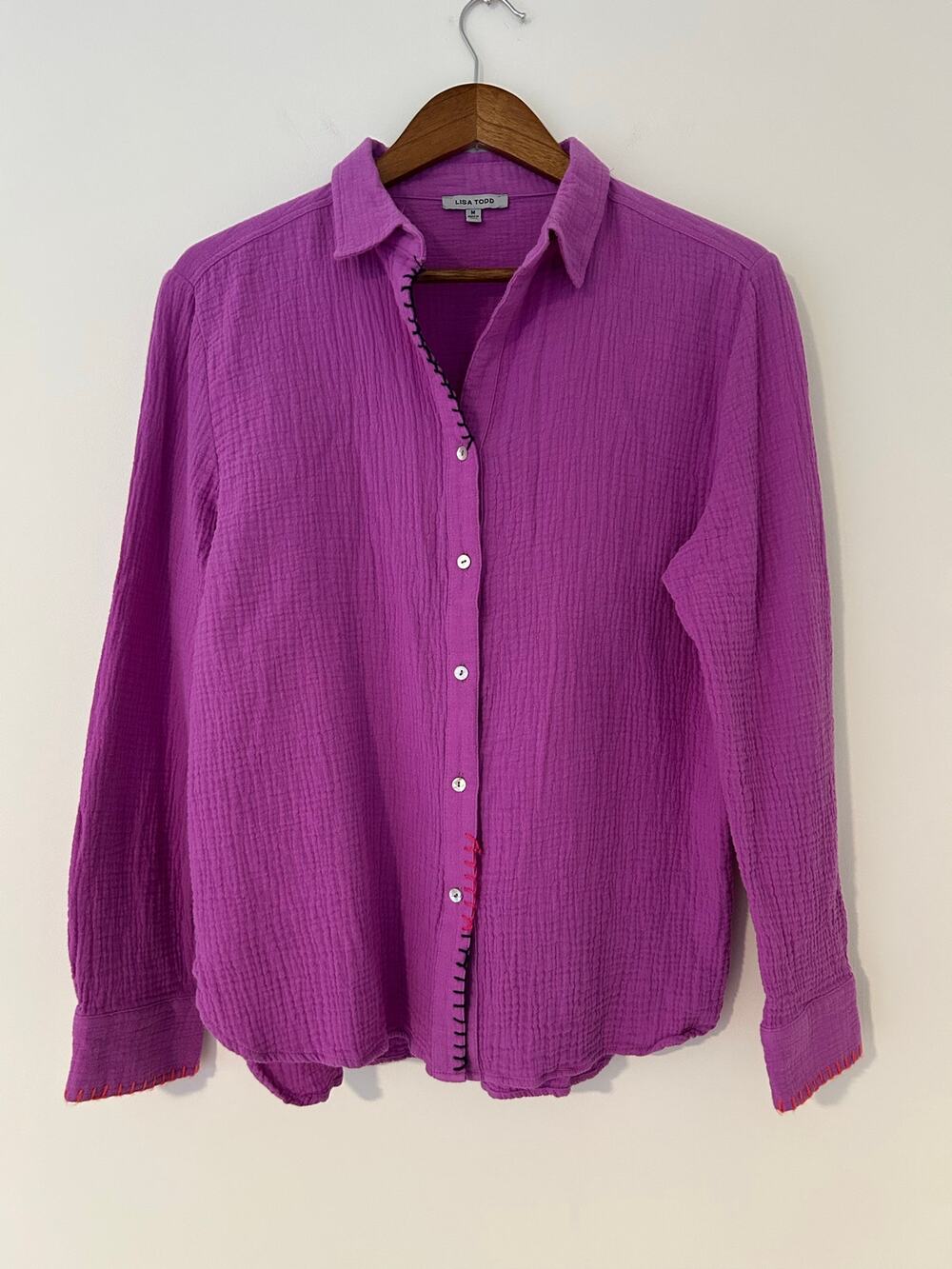 Lisa Todd The Beach Shirt $145 100% Cotton Gauze Lightweight Button Down Purple